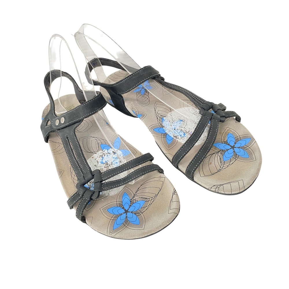 ABEO BIO System Sandals Womens 11 Black Blue Floral Vibram Sole Strappy Good